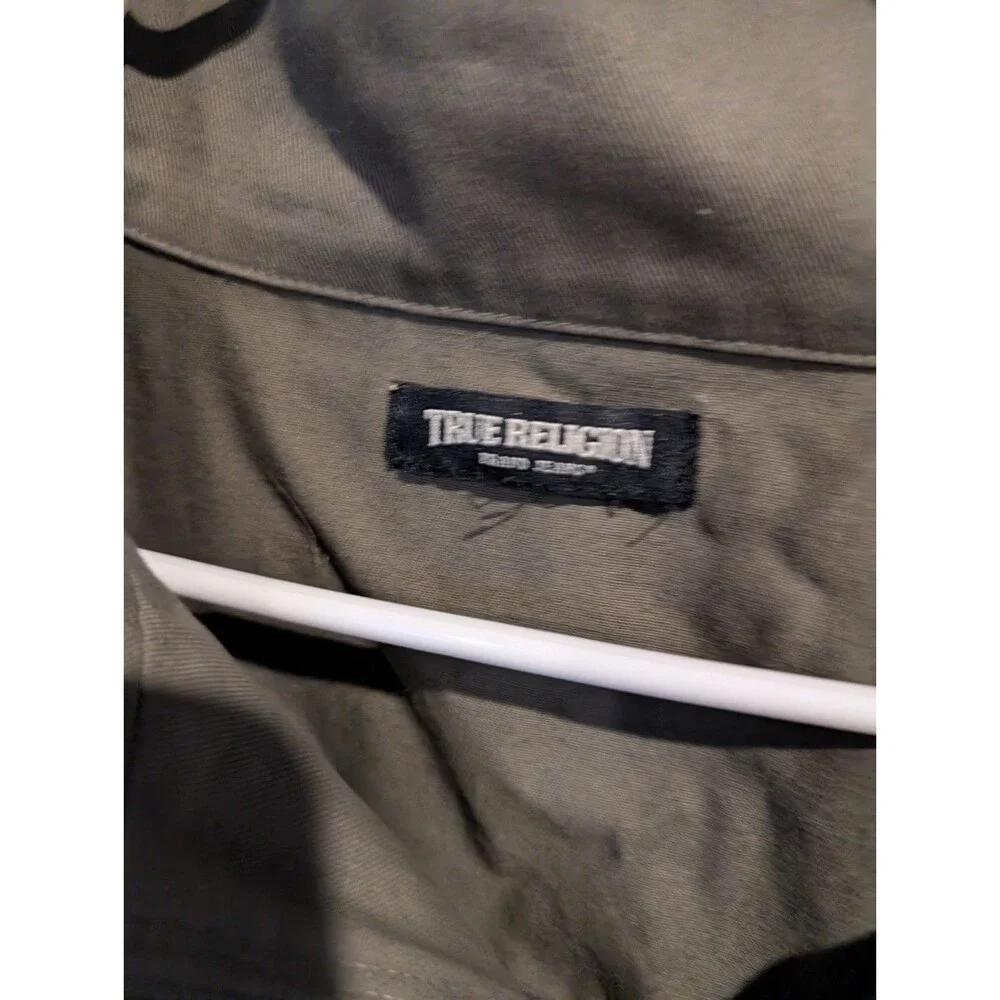 True Religion HS Twill Jacket Mens XL Kalamata Green Full Zip Logo Chore Buddha
